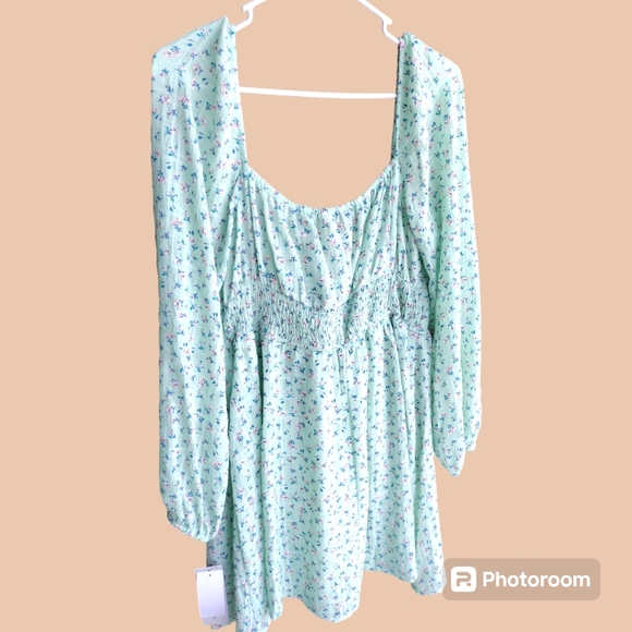 Nwt Kingston Grey Boho Aqua Green Floral Smocked Dress sz XL - Picture 5 of 5